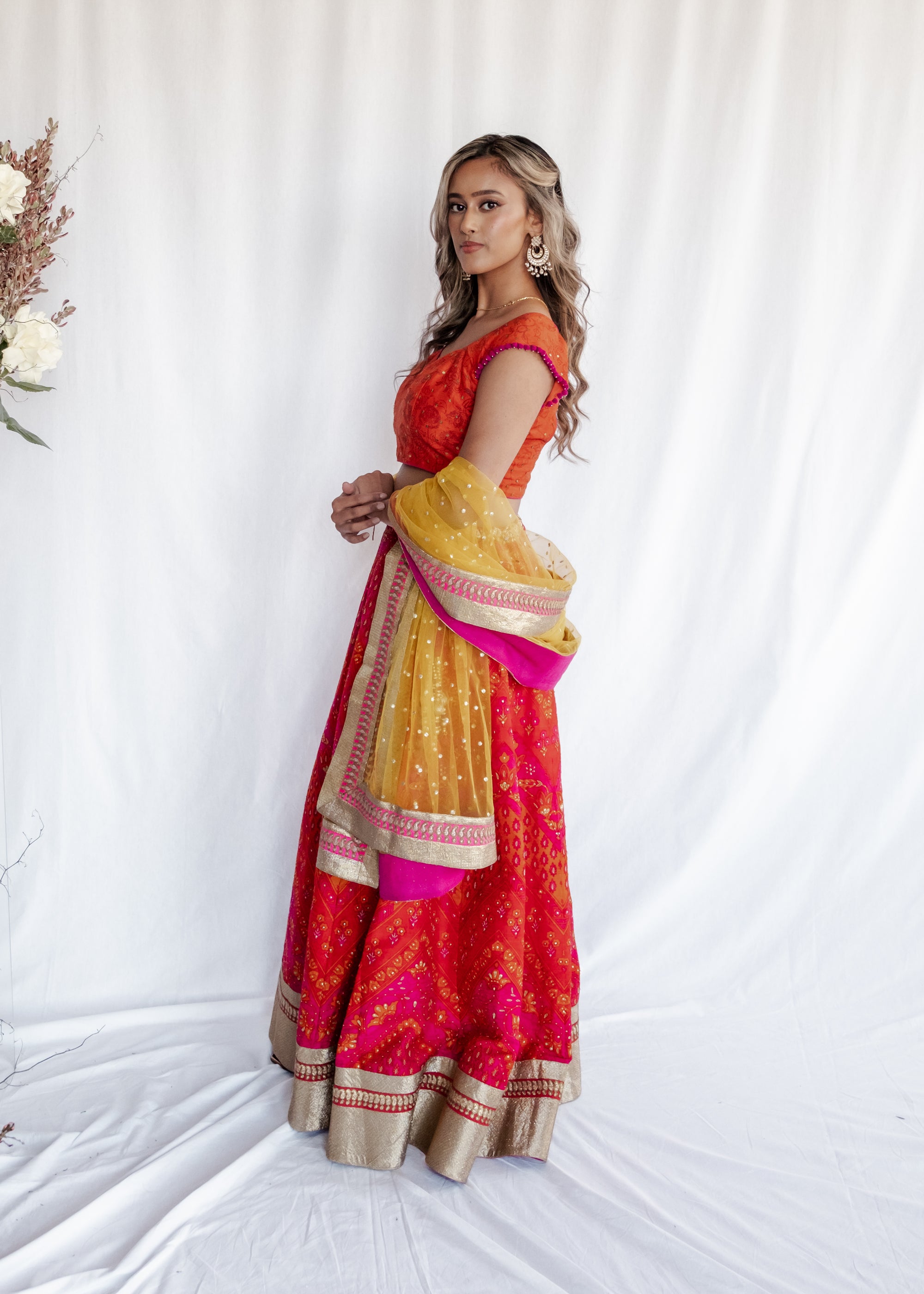 Ritu Kumar - Fuschia & Orange Lehenga