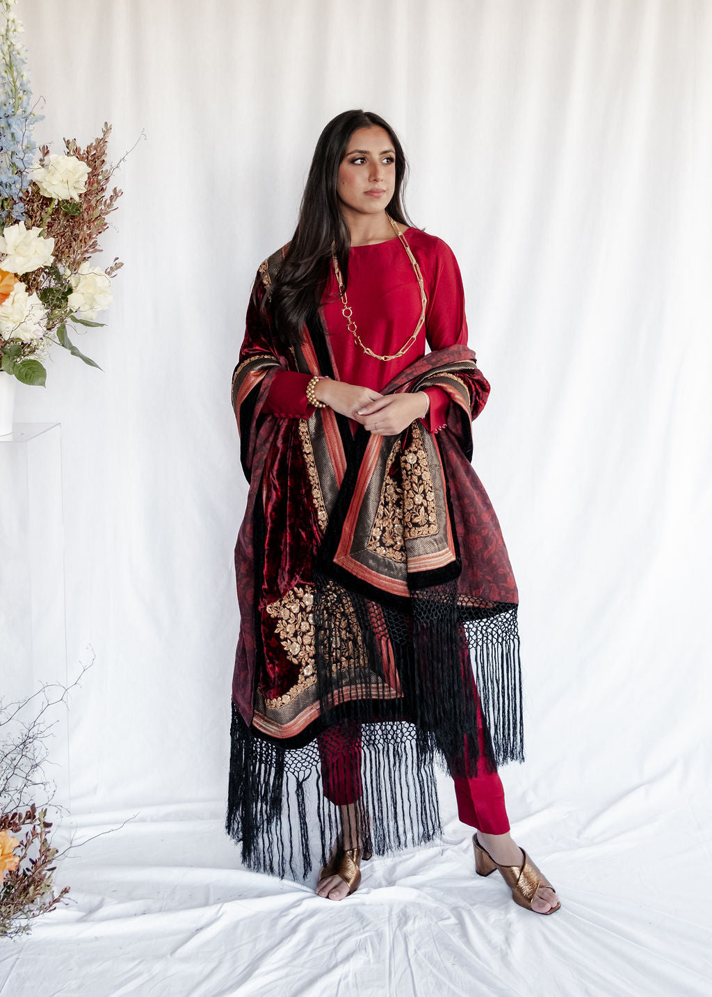 Ritu Kumar - Burgundy Baroque Velvet Shawl