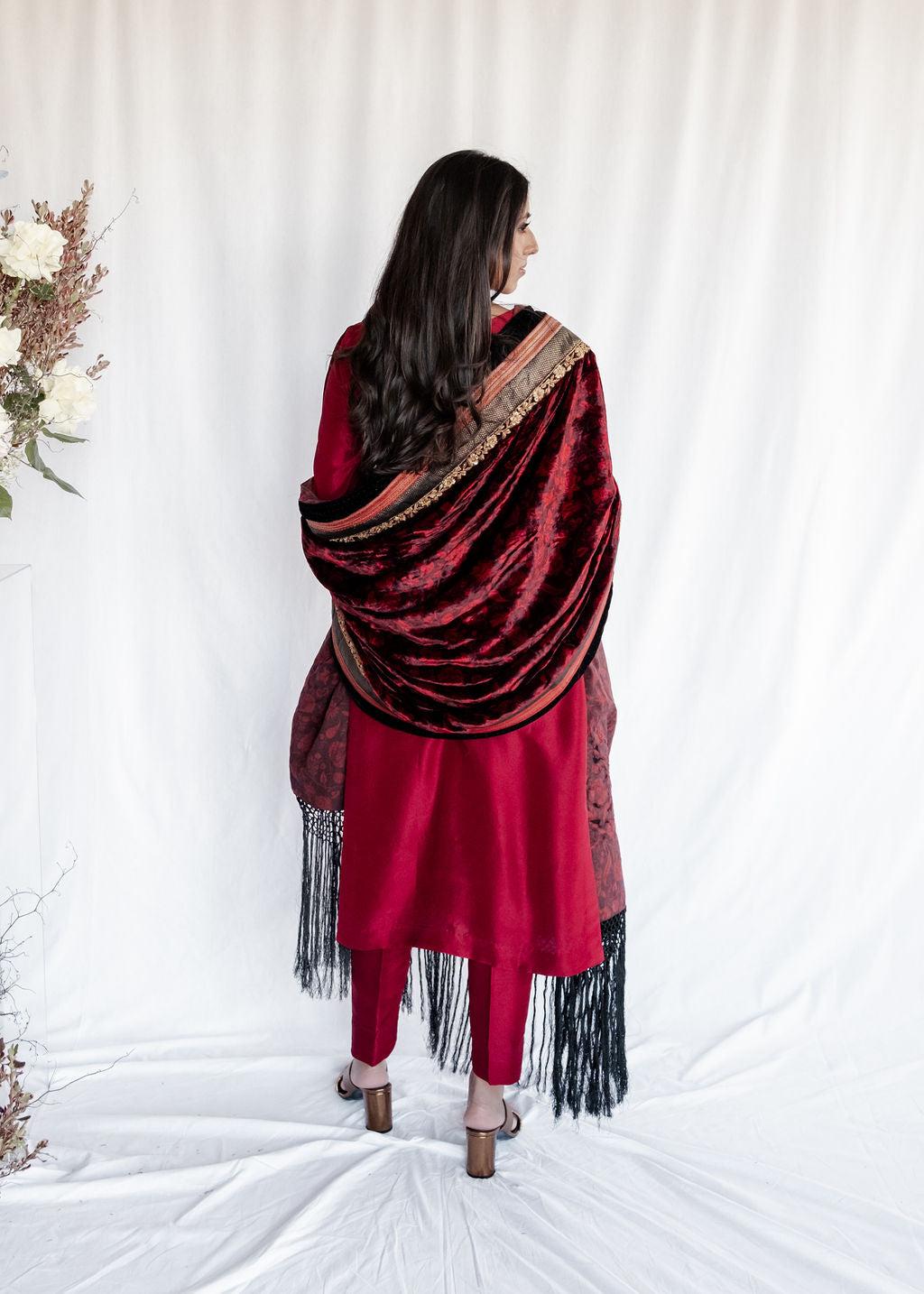 Ritu Kumar - Burgundy Baroque Velvet Shawl