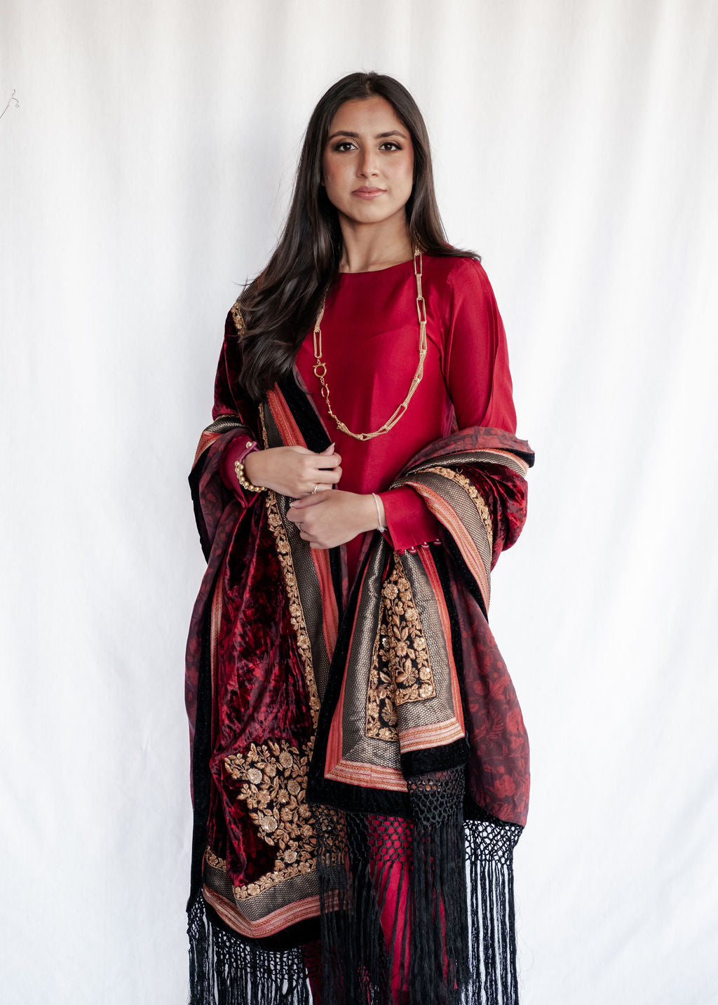 Ritu Kumar - Burgundy Baroque Velvet Shawl