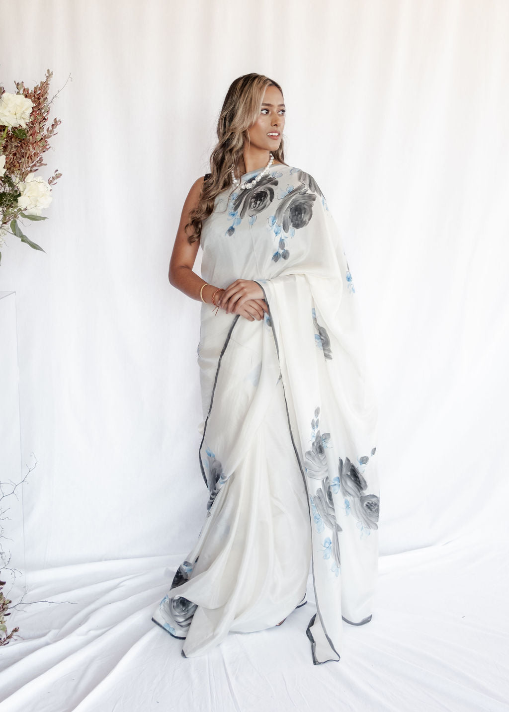 Picchika - Black Roses on Ivory Silk