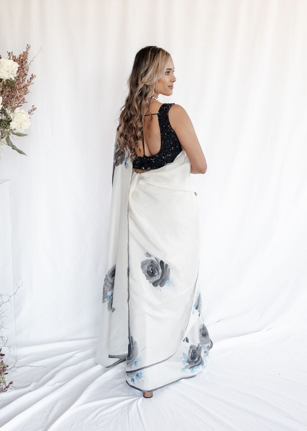 Picchika - Black Roses on Ivory Silk