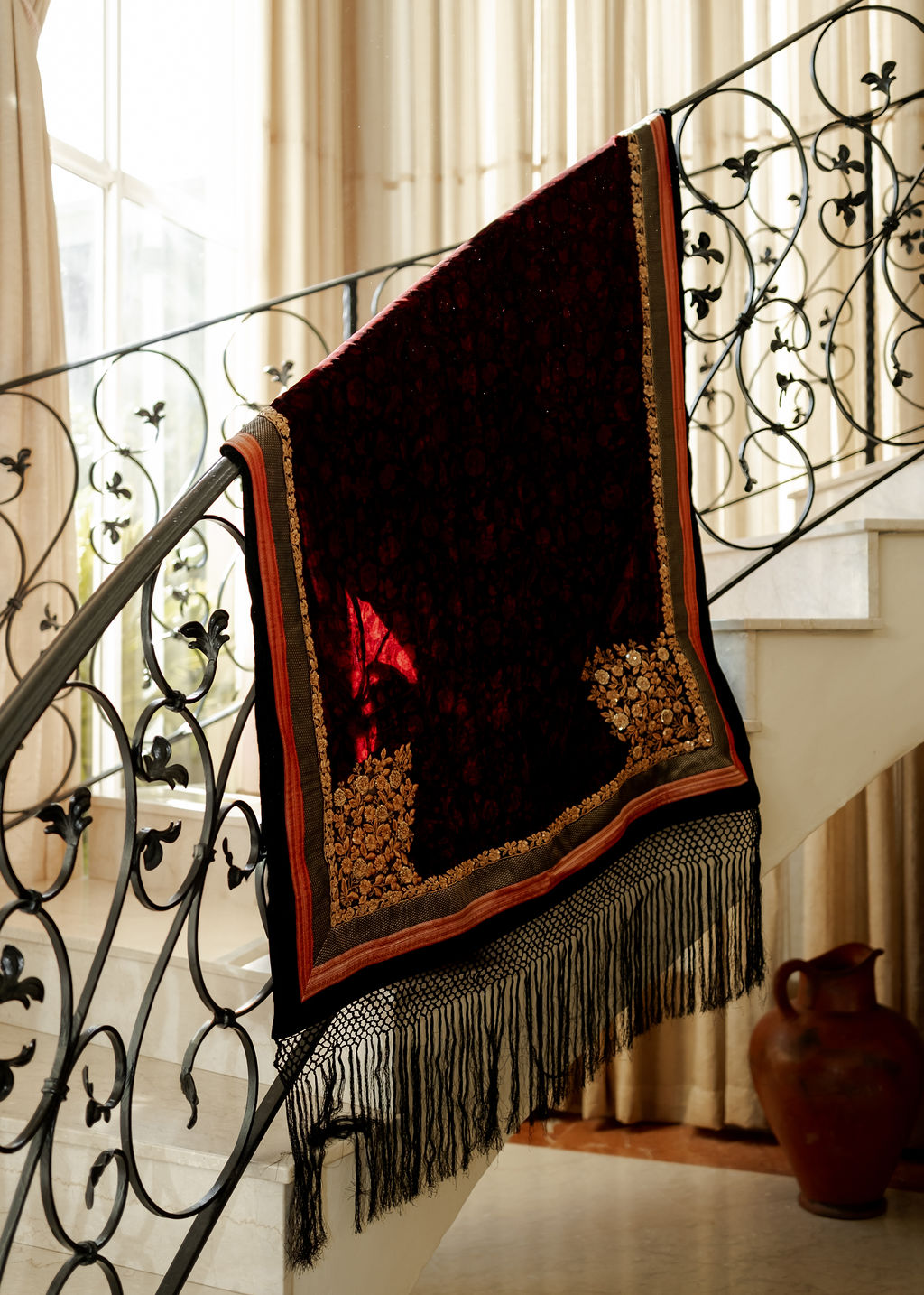 Ritu Kumar - Burgundy Baroque Velvet Shawl