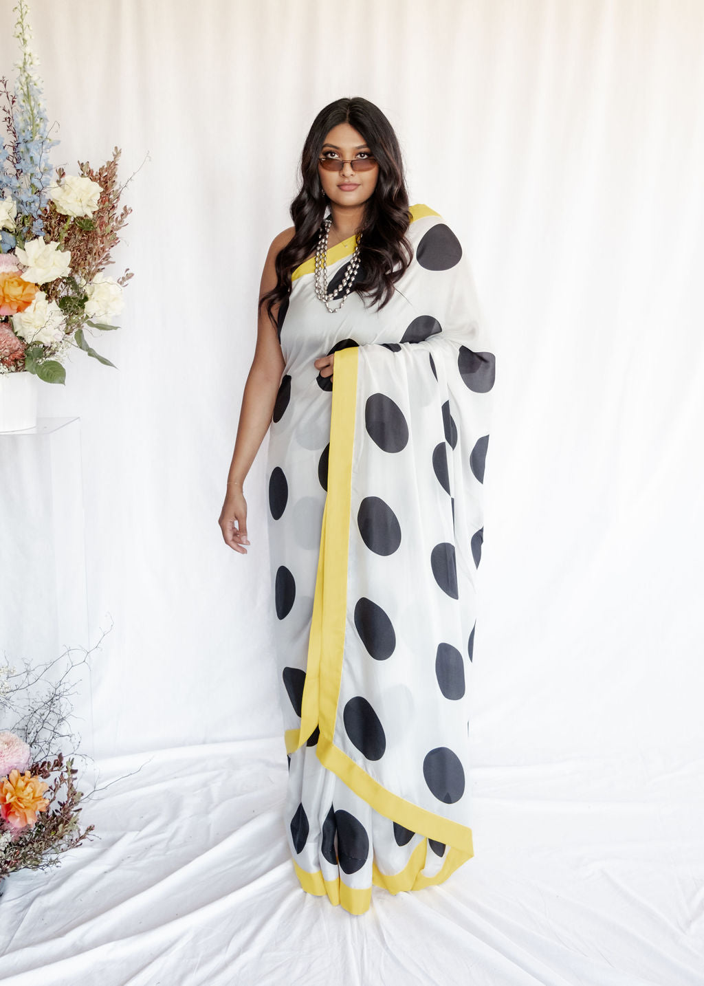 House of Masaba - Monochromatic Black Polka Saree