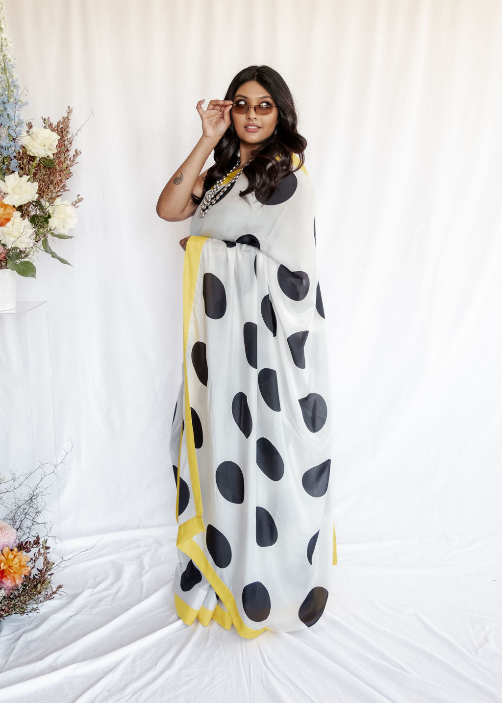 House of Masaba - Monochromatic Black Polka Saree