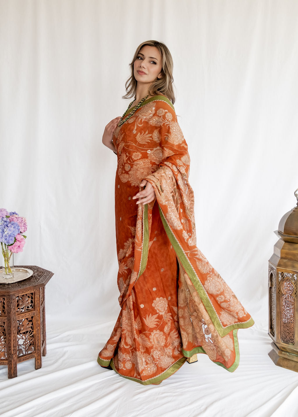 Ritu Kumar - Rust and Olive Saree