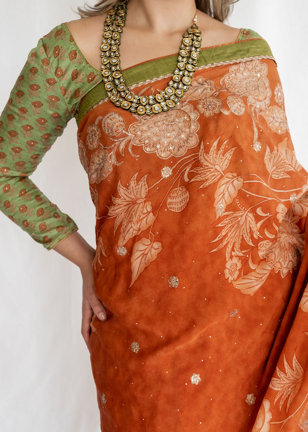 Ritu Kumar - Rust and Olive Saree