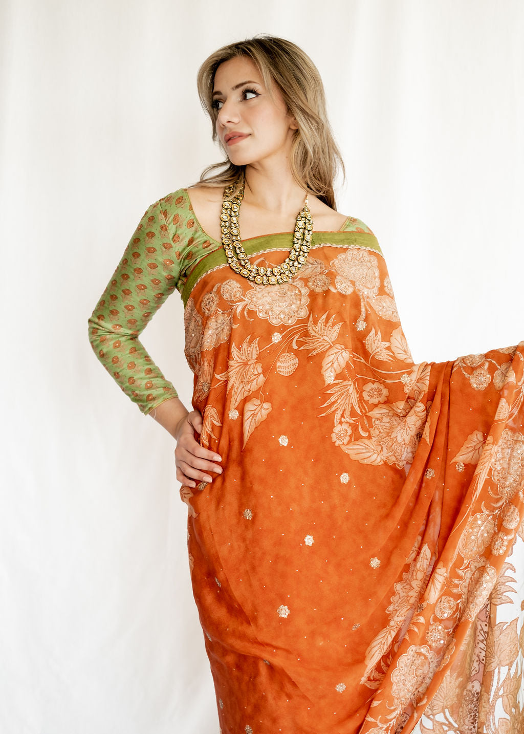 Ritu Kumar - Rust and Olive Saree
