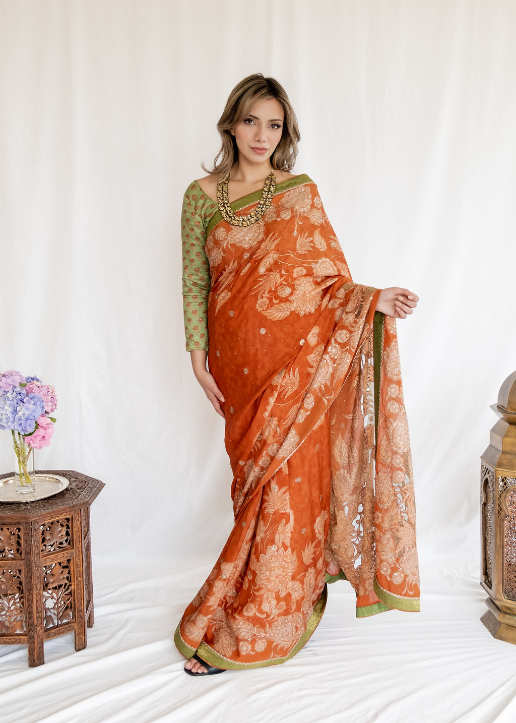 Ritu Kumar - Rust and Olive Saree