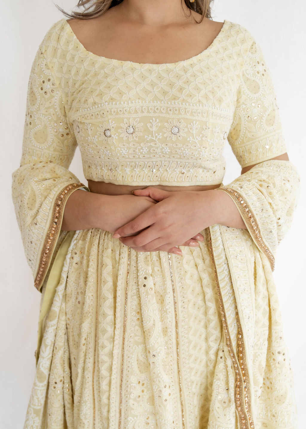 Chikankari - Yellow Sorbet Lehenga