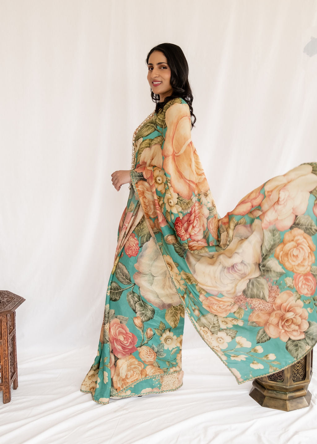 Sabyasachi - Floral Turquoise Saree