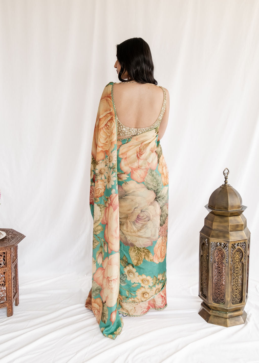 Sabyasachi - Floral Turquoise Saree
