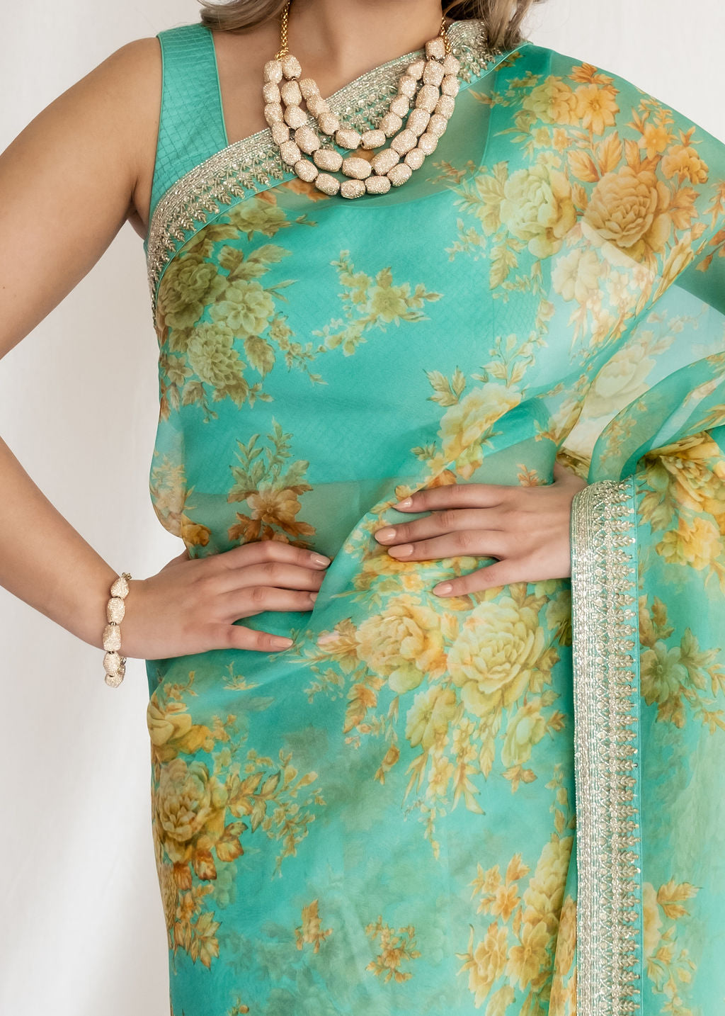 Sabyasachi - Teal Organza Saree