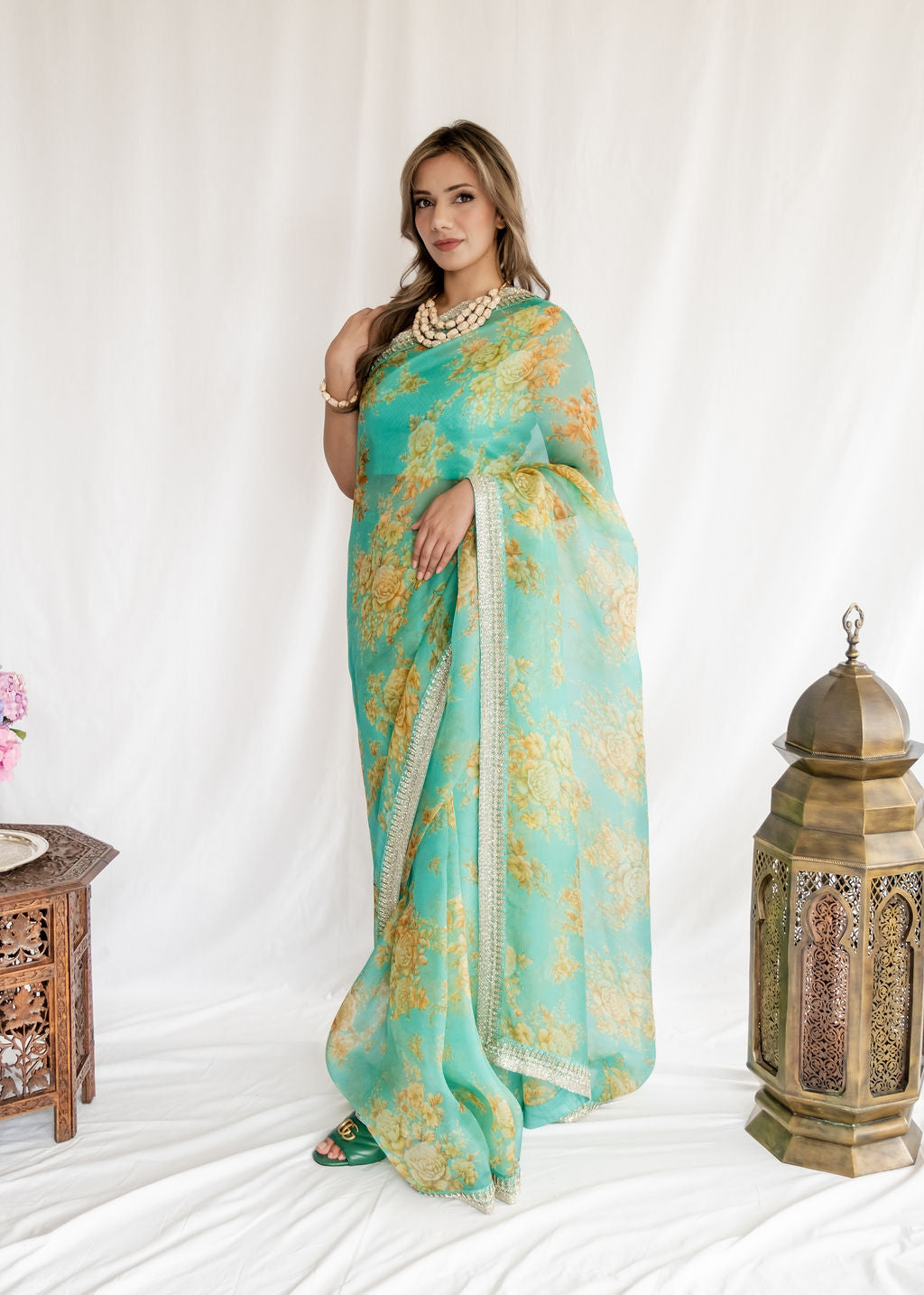 Sabyasachi - Teal Organza Saree