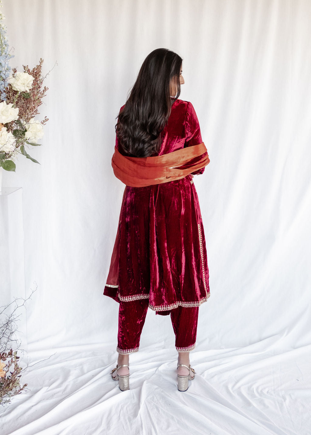 Farah Talib Aziz - Mehru Red Velvet Suit